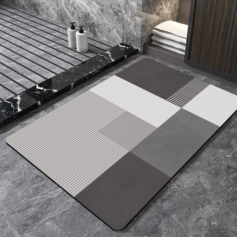 Bamboo Bath Mat - سجادة حمام نورديكية هندسية من الدياتومايت